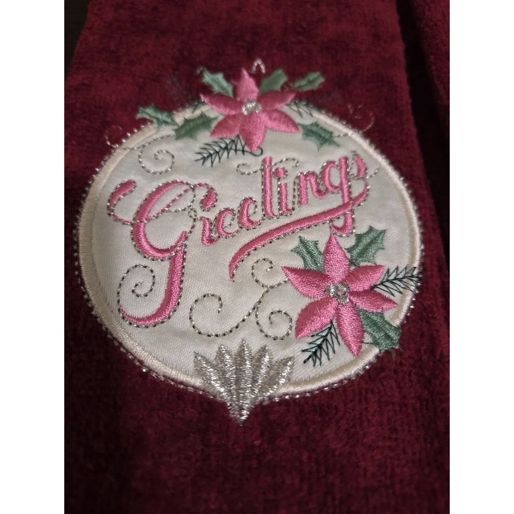 2 Vintage New Old Stock Holiday Fingertip Towels Applique Christmas 